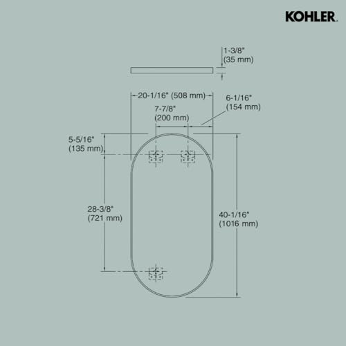 Kohler Essential 20" * 40" (50.9cm x 101.7 cm) Capsule Decorative HD Mirror, Matte Black, Silver Coated (K-26051-BLL)