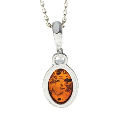 Genuine Cognac Baltic Amber & 925 Sterling Silver Classic Pendant without Chain - 4563