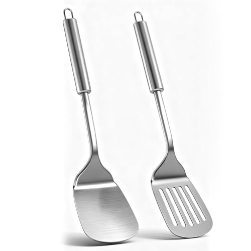 Xiqiggi 2 Stück Pfannenwender Edelstahl, Schlitzwender, Massiver Wender, Kochbesteck, Spatula, Küchenspachtel, Robuster Küchenspatel Küchenutensilien, Hoher...