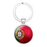 Art Attack Portugeuese Flag Soccer Keychain, Portugal National Football Team Accessories History Party Favor Fan Car Key Chain Ring Pendant Charm (Silver)