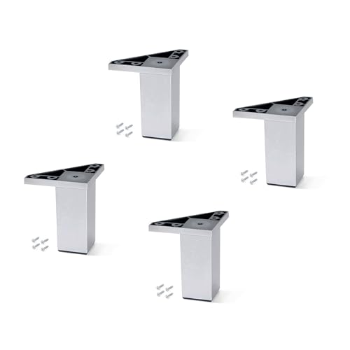 Emuca - Piedini per mobili in plastica, gambe per mobili, set di 4 piedini, cromato, altezza 100 mm, con viti di montaggio