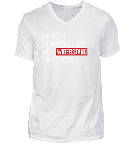 T-shirt col en V homme blanc XL inscription allemande résistance Pflicht