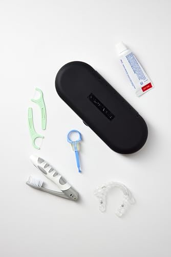 Image of Kontainer Smile Clear Aligner Travel Case with mirror, Jet Black Insert: Brilliant Blue, Travel