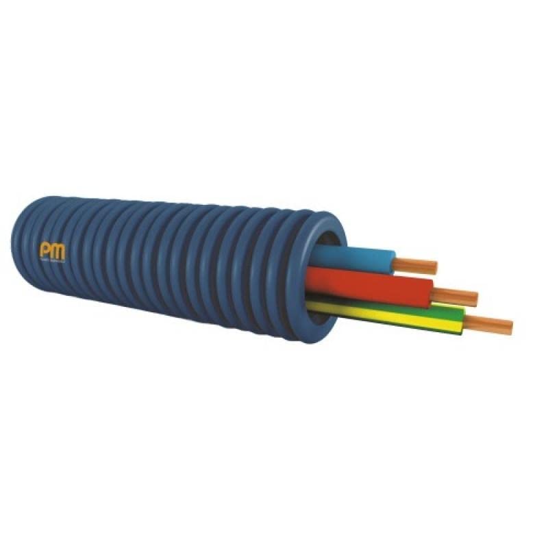 Gaine Électrique Précâblée 3x25 mm² Ø 16 mm H07VU Bleu/Noir/Vert/Jaune Couronne 100 m