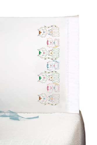 Cat Row Stamped for Embroidery Pillowcases - Set of 2