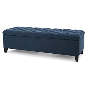 Christopher Knight Home Ottilie Fabric Storage Ottoman, Dark Blue, 17.75″D x 51.5″W x 15.75″H