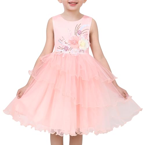 Sunny Fashion Girls Floral Multilayer Ruffle Tulle Sleeveless Sequin