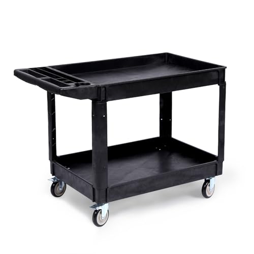Service Cart, 550LBS 2-Shelf Heavy Duty PP Rolling Utility C...