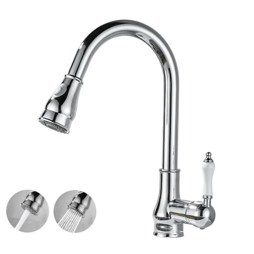 EGTink Robinet Cuisine Mitigeur Robinet Evier de Cuisine avec Douchette Extractible Chaud et Froid Chromé Robinetterie de Cuisine Rétro en Laiton Mitigeur de Lavabo...