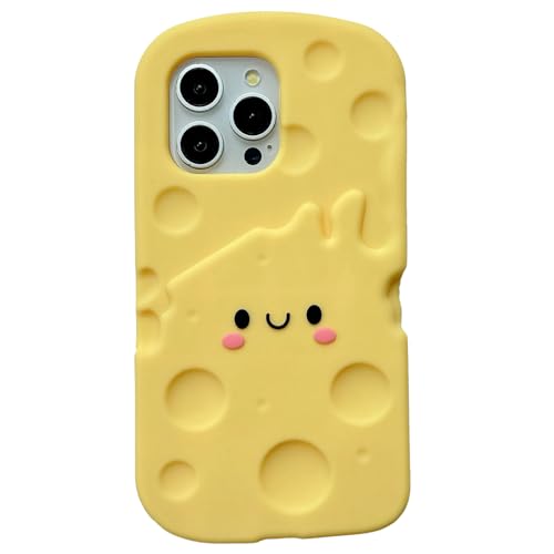 A-BEAUTY Cover Compatibile con iPhone 16 6.1 Pollici, Kawaii 3D Cartoon Morbido Silicone Bumper Antiurto Custodia Protettiva per Donne Ragazze e Ragazzo, Formaggio Giallo