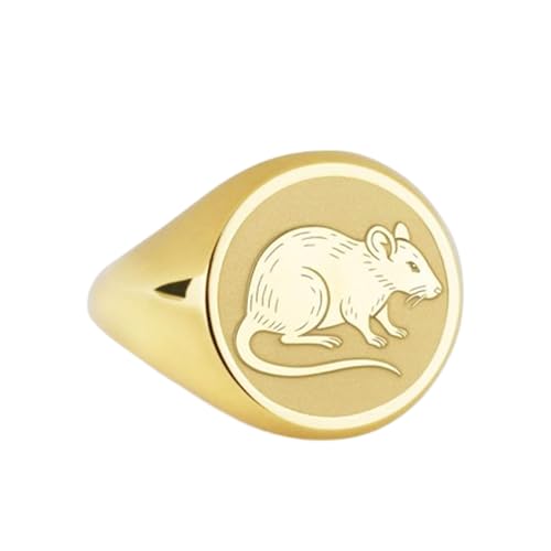 Bague Rat chinois en argent 925 et plaqué or | Chevalière ronde pour homme et femme