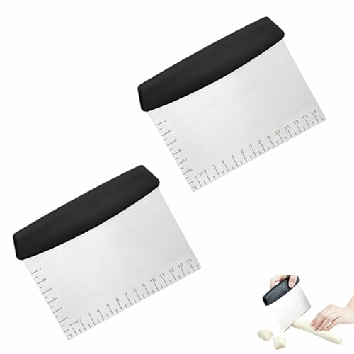2 Pièces Grattoir à Pâte Grattoirs à Pâtisserie avec Poignée en Bois Échelle de Mesure Spatule a Pate en Acier Inoxydable pour Pain Pâtisserie Crêpes Pizza