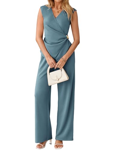 Glamaker Women's 2 Piece Outfits Summer V Neck Sleeveless Wrap