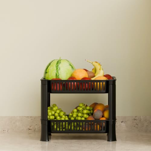 Image of Multipurpose Foldable Plastic Storage Rack Basket Stand for Home, Office and Kitchen (Black, 2 Layer)