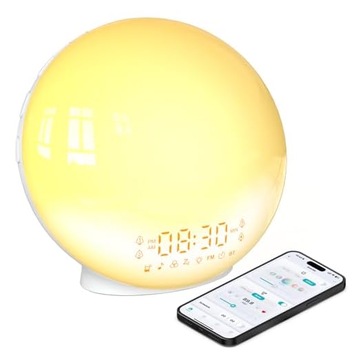Smart APP Sunrise Alarm Clock with 4 Alarms & Natural Sounds for Heavy Sleepers, App No Signup, Wake Up Light, 11 Night Ligh, Sleep Aid 7 White Noise Machines & FM, Wireless Speaker (White, 1PCS)