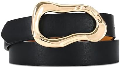 Black Belt for Women Stylish Gold Buckle Fashion Leather Waist Belt Perfect for Jeans and Dresses