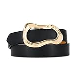 RISANTRY Black Belt for Women Stylish Gold Buckle Fashion Leather Waist Belt Perfect for Jeans and Dresses