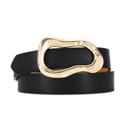 Black Belt for Women Stylish Gold Buckle Fashion Leather Waist Belt Perfect for Jeans and Dresses