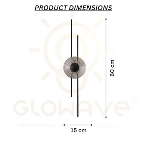 Image of Glowave Modern Black 600mm Metal Rod Sconce with Textured Glass Shade Wall Light - Tricolor (746 /BK)