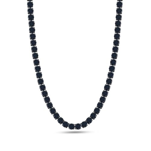 SAVEARTH DIAMONDS Round Cut Lab Created Black Moissanite 5MM Width Tennis Chain Necklace For Men Women In 14K Black Rhodium Plated 925 Sterling Silver (VVS1 Clarity 40.15 CT) Length - 20