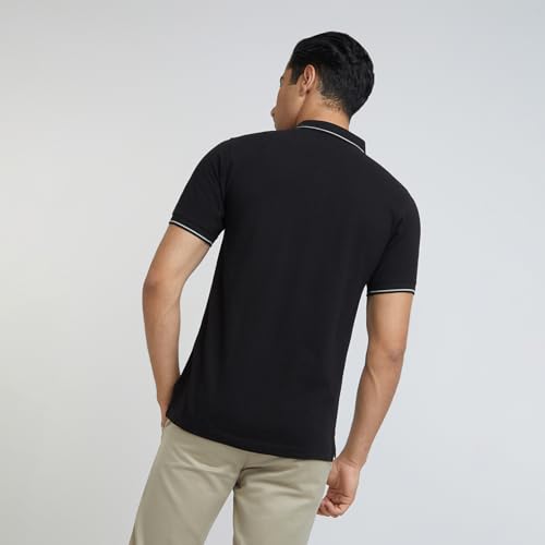 Image of Raymond Men's Modern Fit Solid Pattern Pure Cotton Polo Neck Half Sleeve Casual T-Shirt