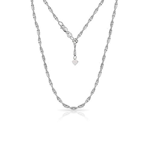 Verona Jewelers 925 Sterling Silver necklace 1.5MM Adjustable Singapore Chain Twist Chain Necklace For Women- 24