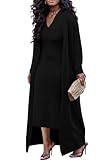 Voghtic Women's 2 Piece Outfits V Neck Long Sleeve Maxi Dress with Cardigan Set Cocktail Outwear