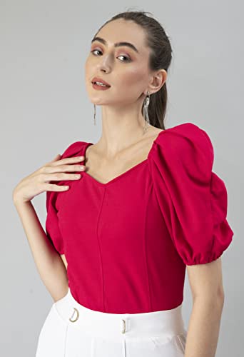 Image of IUGA Casual Women Puff Sleeve Sweetheart Neck Crop Top