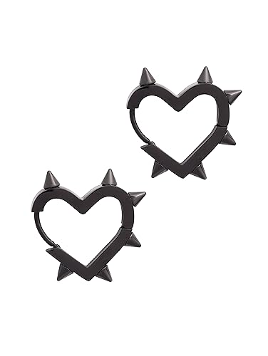 Sacina Huggie Hoop Spike Heart Earrings, Gothic Punk Grunge Emo Y2k Earrings, Goth Jewelry, Christmas Jewelry Gift For Women