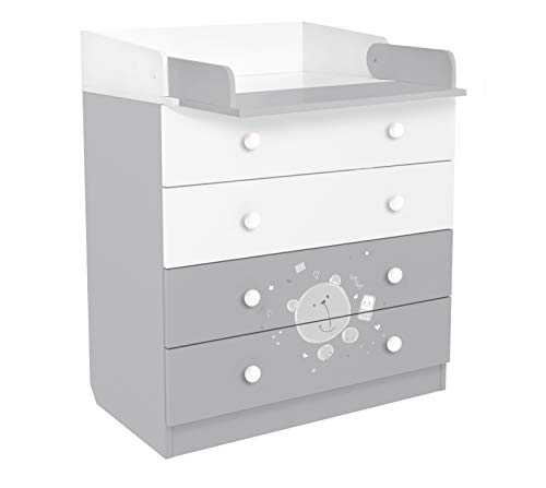 Polini Kids Wickelkommode Wickeltisch French Teddy weiß-grau aus Spanplatte