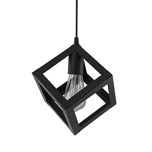 Image of JACKAL Cube Shape Pendant Light Without Bulb - Pack of 3, Hanging Ceiling Light with Braided Cord | Decorative Chandelier for Home, Living Room, Indoor, Outdoor & Bar - Black