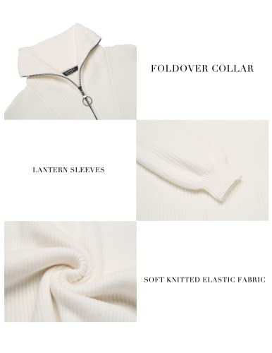 Hotouch Women Long Sleeve Knit Quarter Zip Sweater Dress Casual Loose Pullover Dresses Stretchable Sweater Dress (White S) #TOP4