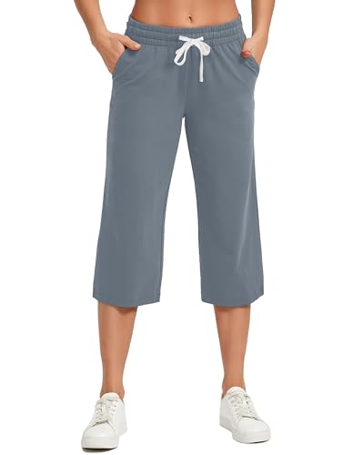 Image of SPECIALMAGIC Women Capri Pants Cotton Yoga Wide Leg Pajama Pants Capris Sweatpants Sports
