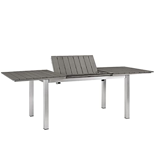 Modway Shore 7-Piece Aluminum Outdoor Patio Furniture Dining Set With Extendable 62 To 94 Inch Dining Table And Six Dining Arm Chairs In Silver Gray #TOP5