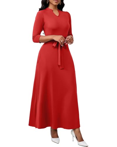 Image of BubFee Maxi Dresses for Women Semi Formal Long Dress 3 /4 Sleeve Casual A-line Church Dresses with Pockets