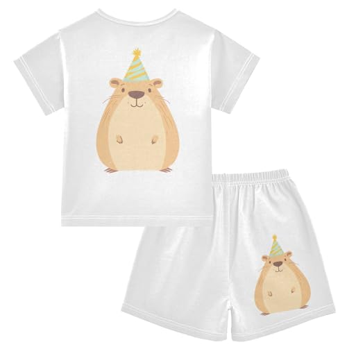 Party Hamster Cone Beige Pajama Set Short Sleeve Pajamas Shorts Sets Cotton PJS 2 Piece Clothes Set 5Y2