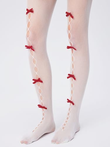 Image of Dorilin Womens Fishnet Tights with Bows Lolita Fishnet Stockings 80S 90S Gothic Leggings