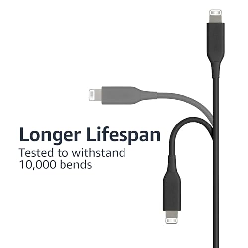 Image of Amazon Basics New Release ABS USB-A to Lightning Cable Cord, MFi Certified Charger for Apple iPhone, iPad,Black, 1-Ft