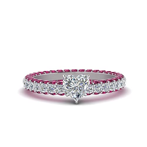 Image of 55Carat Choose Your Gemstone Eternity Ring Sterling Silver Heart Shape Side Stone Engagement Rings Affordable for your Girlfriend, Wife, Wedding Partner US Size 4 TO 12