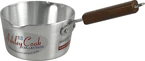 Sterling Ventures 14CM Heavy Gauge Aluminium Milk Pan Wooden Handle, Silver
