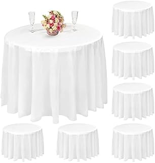 8 Pack Round Tablecloth, 84 inch White Disposable Table Covers PEVA Waterproof Plastic Round Tablecloths for Wedding, Parties, Holiday Dinner, Buffet Picnic, Thanksgiving, Banquet(White)