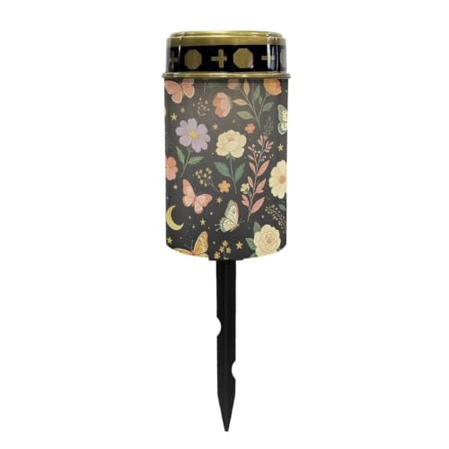 Image of Poceacles Solar Pathway Lights Outdoor Grave Solar Lights Outside Waterproof Cemetery Flameless Candles Outdoor Grave Candle Markers Eternal Decor, Butterfly Floral Print Black