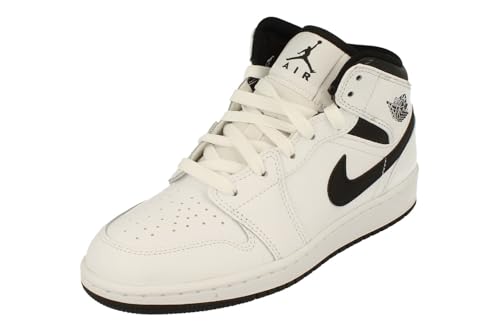 NIKE Air Jordan 1 Mid Big Kids' Shoes (DQ8423-132, White/Black-White-Black) Size 6