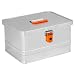 Produktbild Alubox Werkzeugkiste EASY 29 Liter silber glänzend - orangne Schnallen - Griff oben - Außenmaße L 43,5 x B 35,5 x H 25 cm