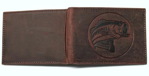 Bass Fishing Slim Fold Front Pocket Wallet Embossed Leather2