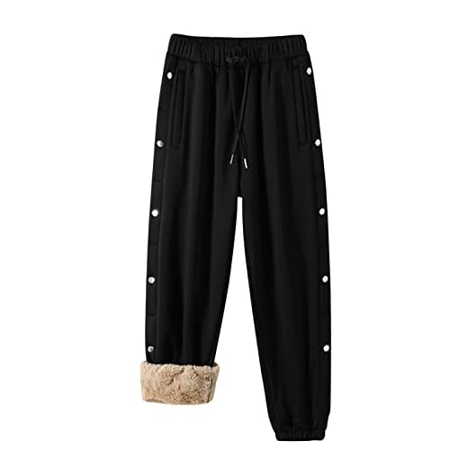 Damer män vinter varm fleece mönstrade byxor – herpa sweatpants träningsbyxor fritidsbyxor termisk – leggings löparbyxor-sportbyxor-vandringsbyxor-yogabyxor-fleecebyxor-joggingbyxor bomull, med fickor, svart, XXL