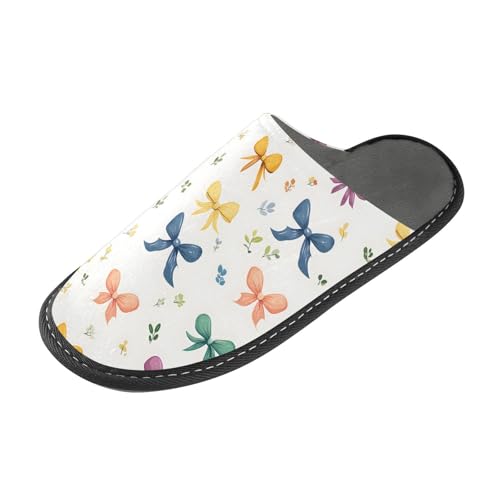 Slippers for Women Colorful Bow Leaves Pattern Soft Winter Warm Shoes Indoor Outdoor Non-Slip House Travel Slippers2