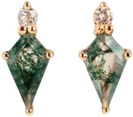 Natural Moss Agate Stud Earring Kite Shape Earring Sterling Silver Earring Moss Agate Kite Stud Earring Women Christmas Gift