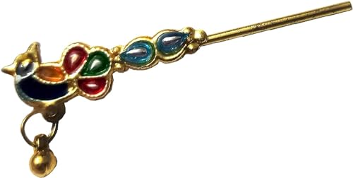 Image of Peacock Design Multicolor meenakari and Stone Work Metal bansuri for Kanha ji | Krishna Idol Flute | Bansi for Bal Gopal, Thakur ji bansuri for laddu Gopal Size 0, 1, 2 (6 CM)