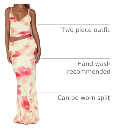 Image of ksotutm Maxi Skirt Set Floral Print Halter Top Maxi Skirt Sexy Going Out Outfits for Women